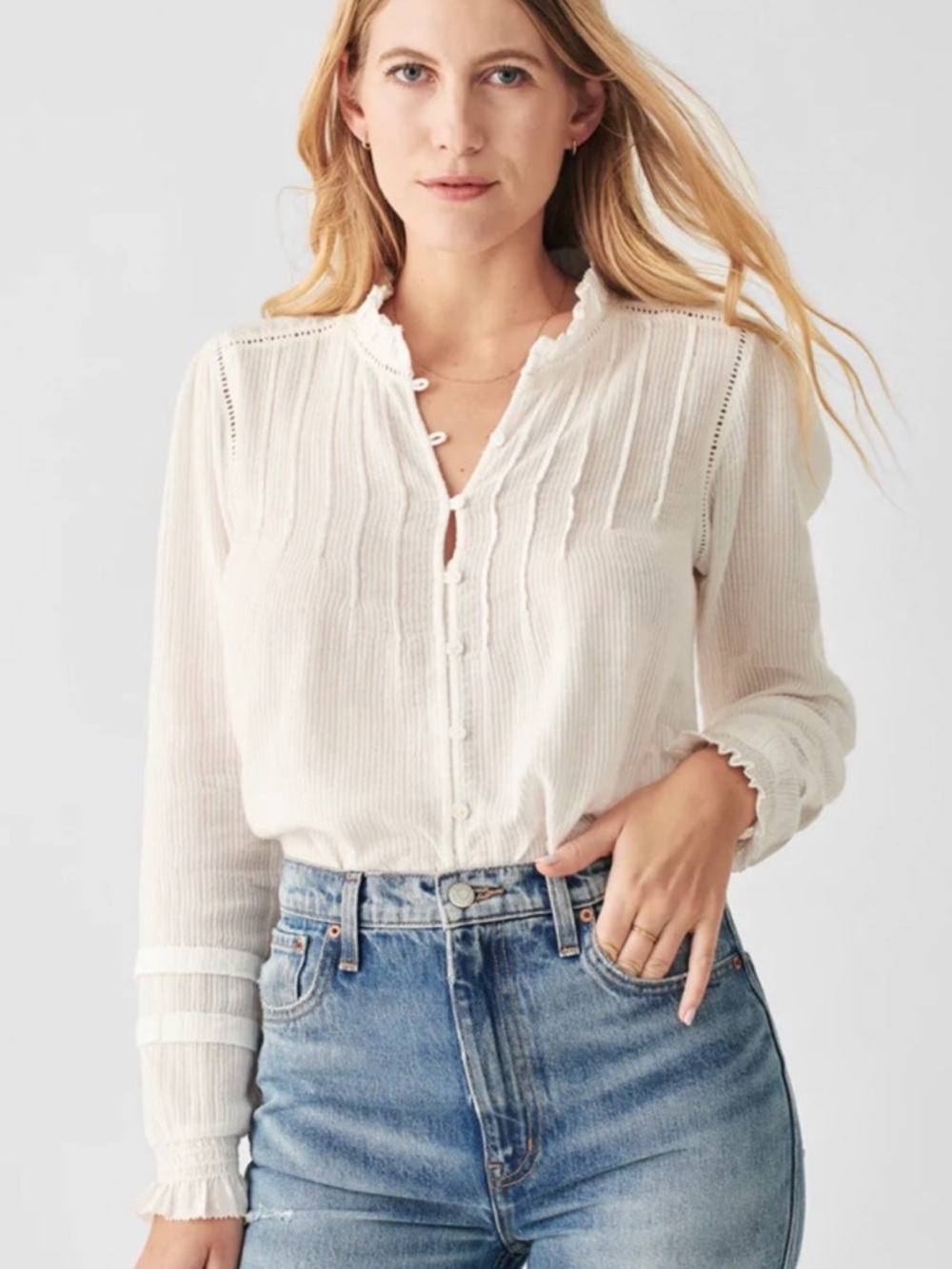 Faherty Willa White Ruffled Button-Front blouse